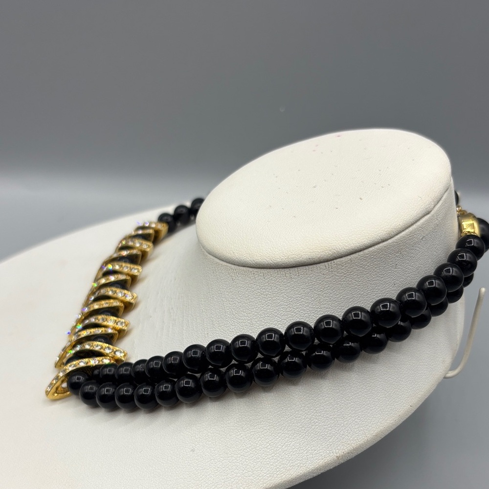 Black Onyx and Rhinestone Choker Necklace JP387 - Picture 4 of 9